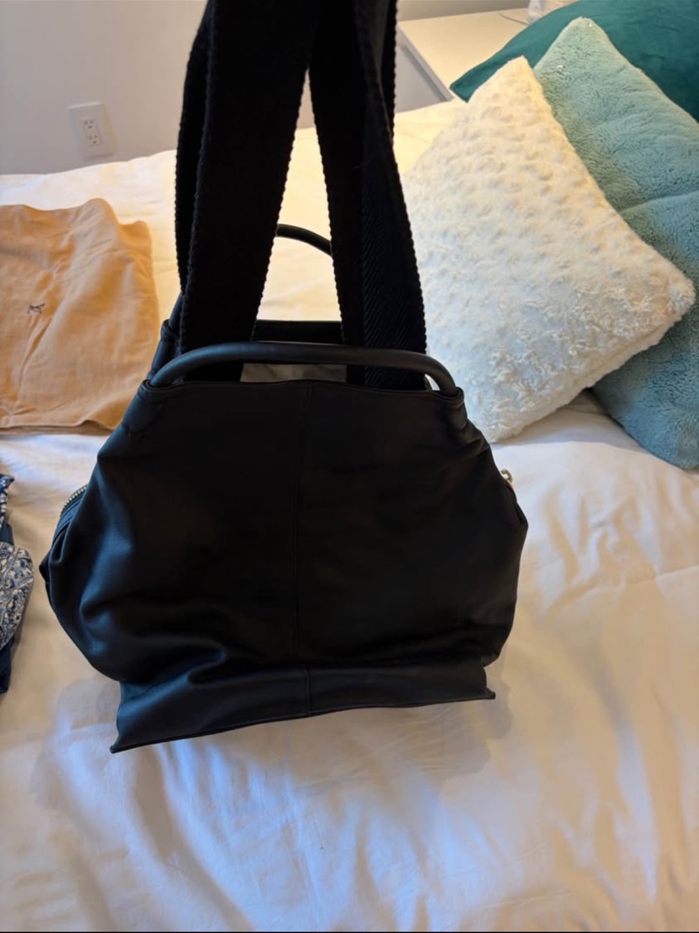 Ecco Black Leather Shoulder Bag with Wide Strap
